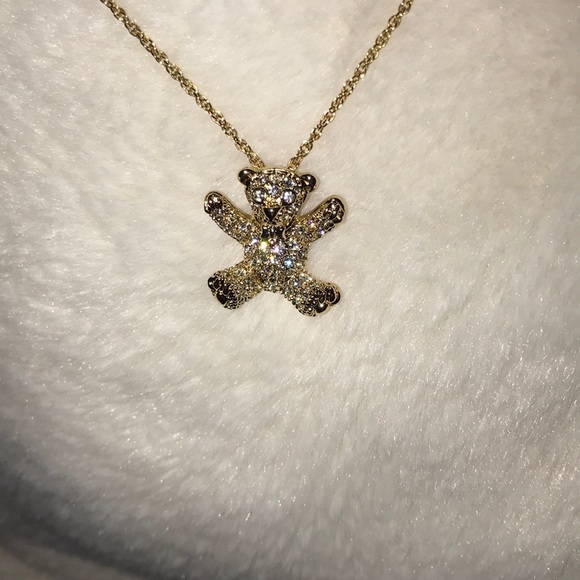 Gold Teddy Bead Necklace with Rhinestones. - Picture 2 of 6